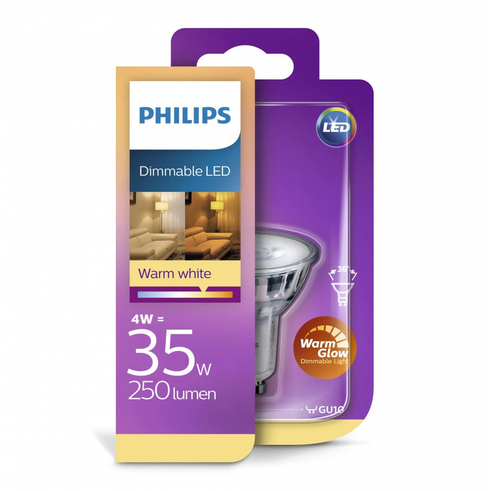 Philips LED 35W GU10 Glas Varm Hvid Warm Glow Dæmpbar 1 Stk - 8718696562826 4 Philips LED 35W GU10 Glas Varm Hvid Warm Glow Dæmpbar 1 Stk - 8718696562826 - Billede 2