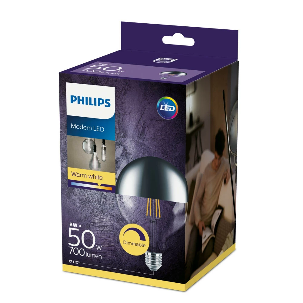 Philips LED Filament Topforspejlet 50W Globe E27 Klar Dæmpbar 1 Stk - 8718699593414 4 Philips LED Filament Topforspejlet 50W Globe E27 Klar Dæmpbar 1 Stk - 8718699593414 - Billede 2