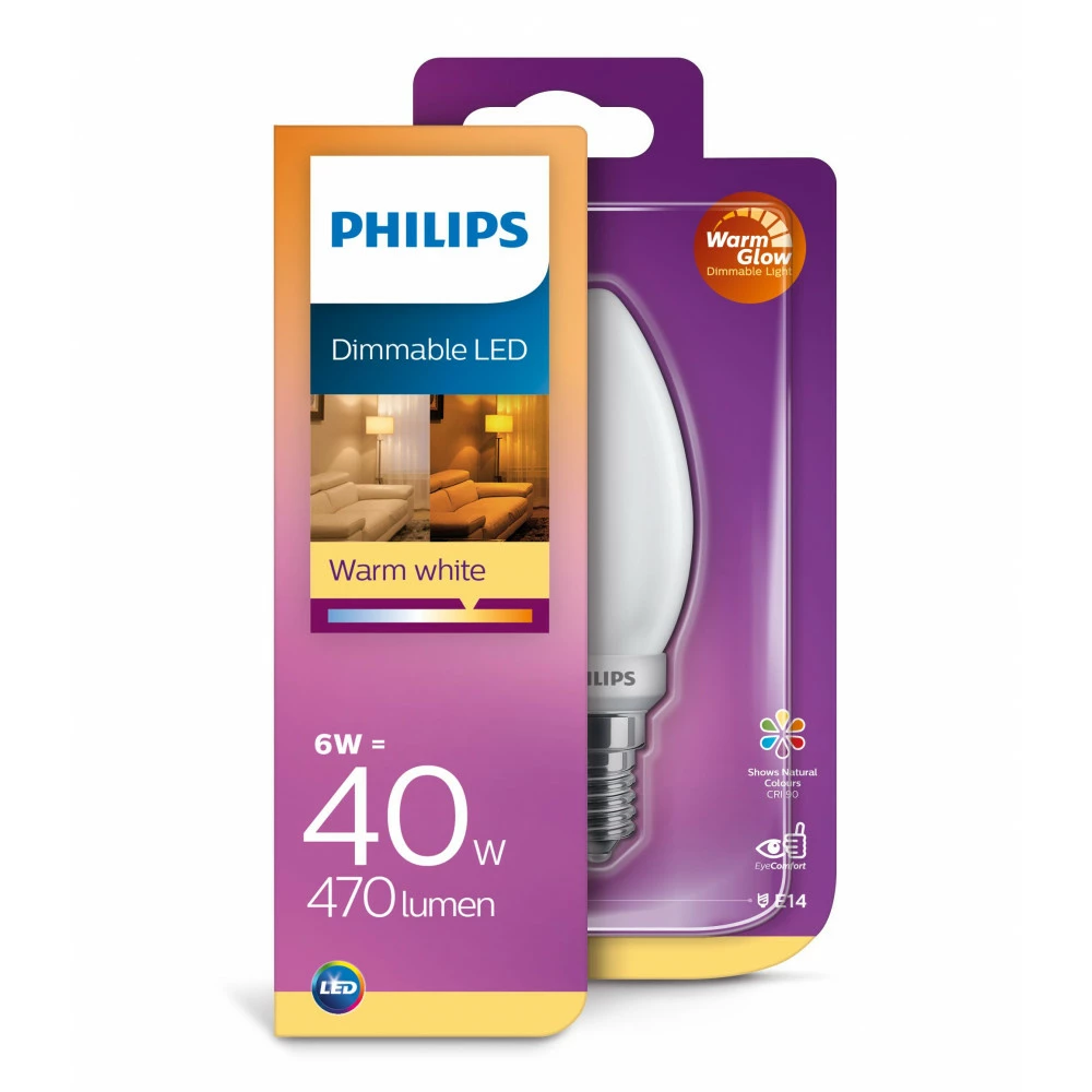 Philips LED Glas Kerte 40W E14 Warm Glow Mat Dæmpbar 1 Stk - 8718699697198 4 Philips LED Glas Kerte 40W E14 Warm Glow Mat Dæmpbar 1 Stk - 8718699697198 - Billede 2