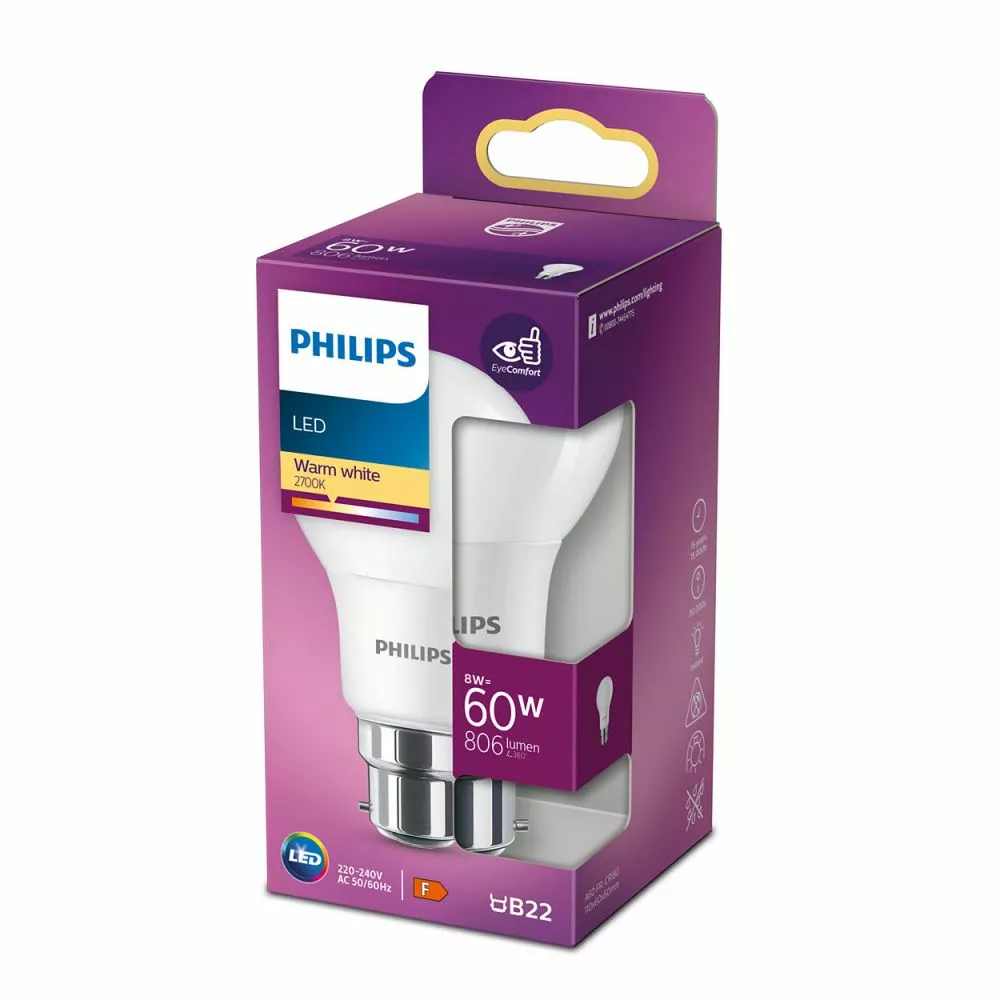 Philips LED Plast 60W Standard Varm Hvid Mat E27 Ikke Dæmpbar 1 Stk - 8718696577158 4 Philips LED Plast 60W Standard Varm Hvid Mat E27 Ikke Dæmpbar 1 Stk - 8718696577158 - Billede 2