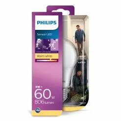 Alternative view of Philips LED Sensor 60W Standard E27 Varm Hvid Mat Ikke Dæmpbar 1 Stk - 8718699659981