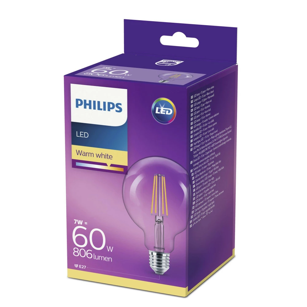 Philips LEDClassic Filament 60W Globe E27 Varm Hvid Klar Ikke Dæmpbar 1 Stk - 8718696742457 4 Philips LEDClassic Filament 60W Globe E27 Varm Hvid Klar Ikke Dæmpbar 1 Stk - 8718696742457 - Billede 2