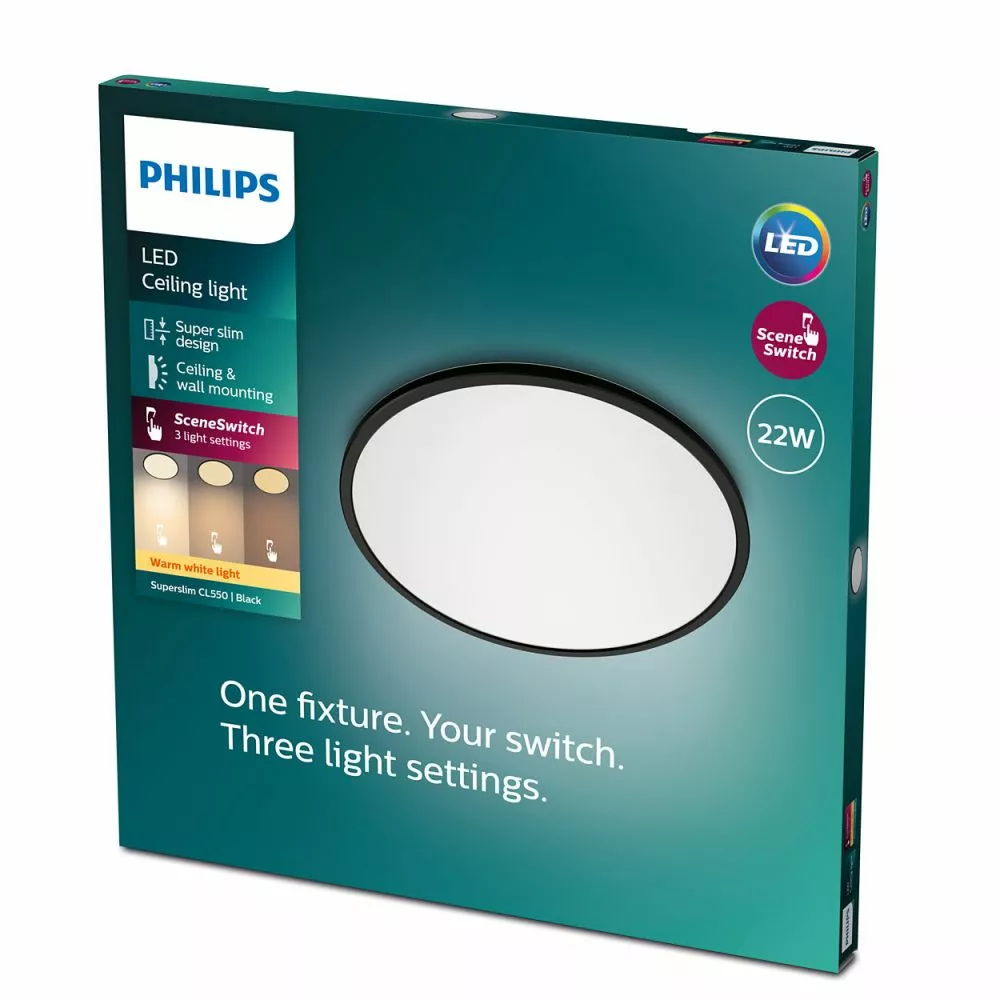 Philips Signify Philips Superslim Funktionel LED Loftlampe I Sort Metal/plastik - CL550 RD 22W 27K B WV 06 Rustfritstål 7 Philips Signify Philips Superslim Funktionel LED Loftlampe I Sort Metal/plastik - CL550 RD 22W 27K B WV 06 Rustfritstål - Billede 5