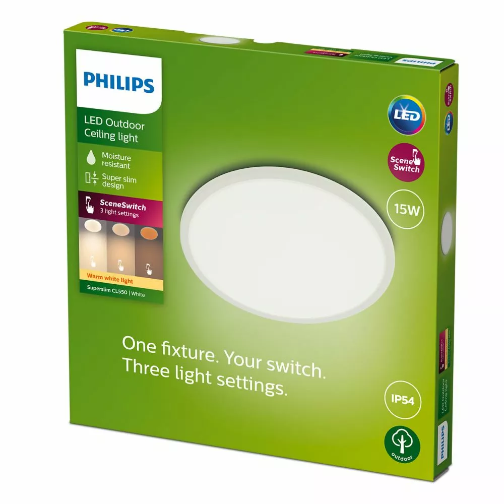 Philips Signify Philips SuperSlim LED Udendørsloftslampe I Hvid Rustfritstål- W 15W 27K White IP54 7 Philips Signify Philips SuperSlim LED Udendørsloftslampe I Hvid Rustfritstål- W 15W 27K White IP54 - Billede 5